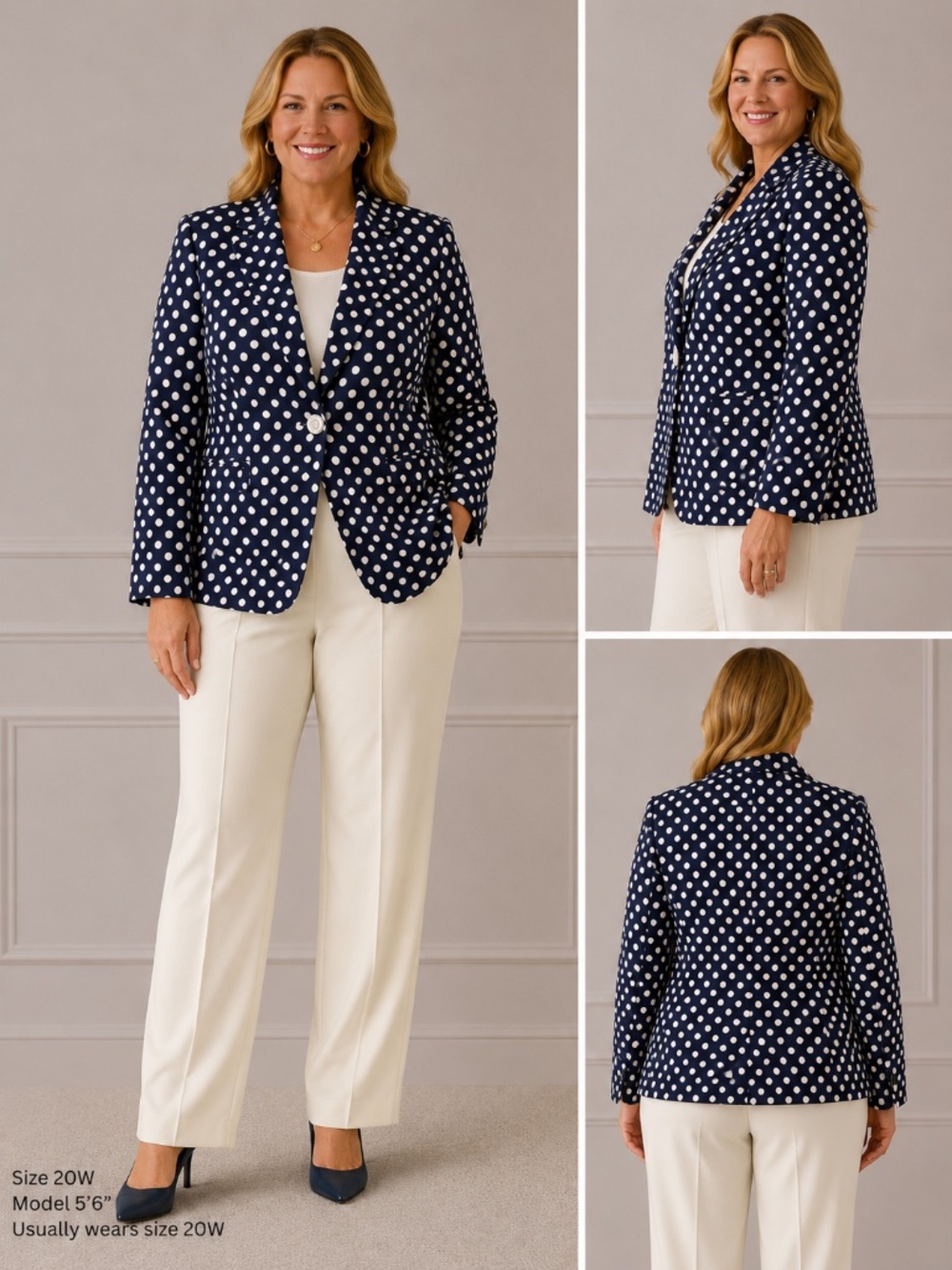 NWT John Meyer 20W Navy Polka Dot 2 Piece Pants Suit Blazer $280